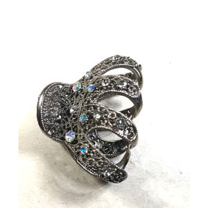 Antique Silver Tone Rhinestone Hair Barrettes Alligator Clip Fancy Dress...